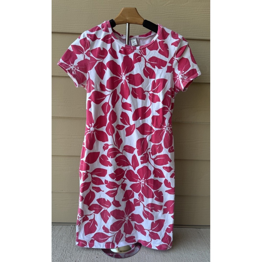 Old Navy Women's Small Pink White Floral T-Shirt Dress Short Sleeve Casual